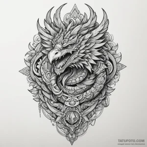 Quetzalcoatl, tattoo sketch design, clear ima… — эскиз тату (№1749277352_1, 07.06.2025 06:22) — Tatufoto.com