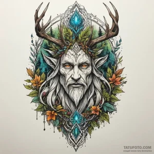A slavic leshy (forest spirit), tattoo flash… — эскиз тату (№1749277696_0, 07.06.2025 06:28) — Tatufoto.com
