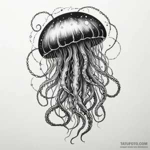 Jellyfish with tentacles made of cosmic nebul… — эскиз тату (№1749280621_1, 07.06.2025 07:17) — Tatufoto.com