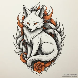 A kitsune with its nine tails, tattoo line ar… — эскиз тату (№1749284055_1, 07.06.2025 08:14) — Tatufoto.com