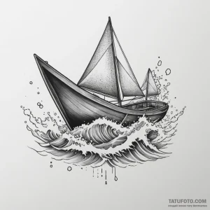 Origami boat on a wave, tattoo sketch design,… — эскиз тату (№1749296899_1, 07.06.2025 11:48) — Tatufoto.com