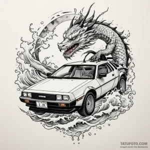 The delorean time machine, ink illustration f… — эскиз тату (№1749298838_0, 07.06.2025 12:20) — Tatufoto.com