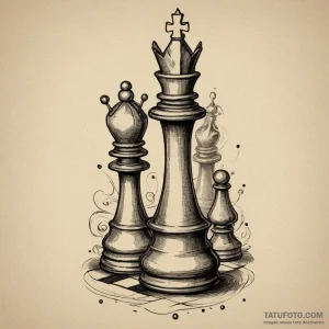 A single chess piece (e.g., the queen), artis… — эскиз тату (№1749301543_0, 07.06.2025 13:05) — Tatufoto.com