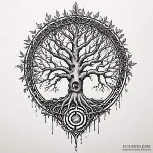A tree with its roots exposed, forming a laby… — эскиз тату (№1749302489_1, 07.06.2025 13:21) — Tatufoto.com