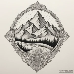 A mountain range symbol, ink illustration for… — эскиз тату (№1749305236_1, 07.06.2025 14:07) — Tatufoto.com