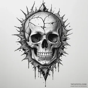 A shattered mirror reflecting a skull, ink il… — эскиз тату (№1749308591_0, 07.06.2025 15:03) — Tatufoto.com