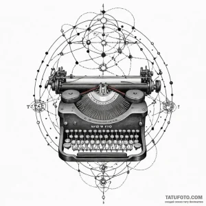 A typewriter typing out a constellation map,… — эскиз тату (№1749321132_1, 07.06.2025 18:32) — Tatufoto.com