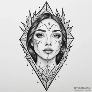 Shattered mirror reflecting a different face,… — эскиз тату (№1749321642_0, 07.06.2025 18:40) — Tatufoto.com