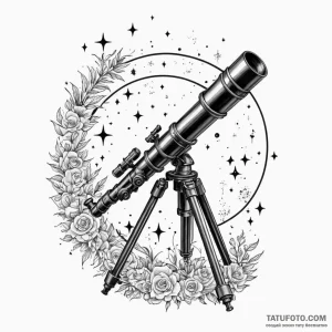 A telescope pointing at the stars, concept ar… — эскиз тату (№1749325113_1, 07.06.2025 19:38) — Tatufoto.com