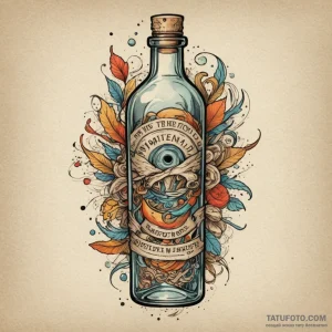 Message in a bottle, ink illustration for tat… — эскиз тату (№1749327392_0, 07.06.2025 20:16) — Tatufoto.com