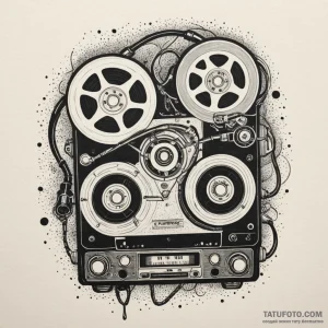Reel-to-reel tape player, tattoo flash sheet… — эскиз тату (№1749334185_1, 07.06.2025 22:09) — Tatufoto.com