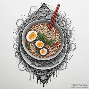 A neon ramen shop sign in the rain, ink illus… — эскиз тату (№1749338083_1, 07.06.2025 23:14) — Tatufoto.com