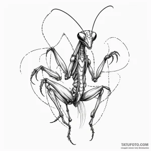 A praying mantis in a martial arts pose, conc… — эскиз тату (№1749338911_1, 07.06.2025 23:28) — Tatufoto.com