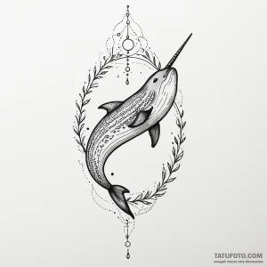Narwhal, ink illustration for tattoo, subtle… — эскиз тату (№1749349787_0, 08.06.2025 02:29) — Tatufoto.com
