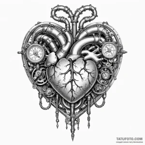 Steampunk heart with pipes and pressure gauge… — эскиз тату (№1749350426_1, 08.06.2025 02:40) — Tatufoto.com