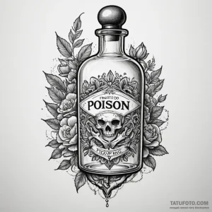 An apothecary bottle labeled «poison», concep… — эскиз тату (№1749352063_1, 08.06.2025 03:07) — Tatufoto.com