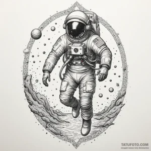 Astronaut floating in the ocean, tattoo line… — эскиз тату (№1749353025_1, 08.06.2025 03:23) — Tatufoto.com