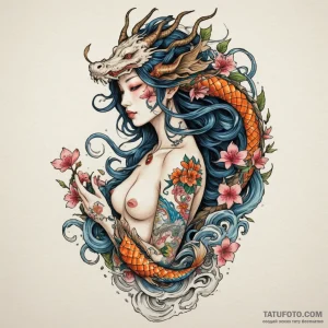 Dryad or tree nymph, ink illustration for tat… — эскиз тату (№1749356880_0, 08.06.2025 04:28) — Tatufoto.com
