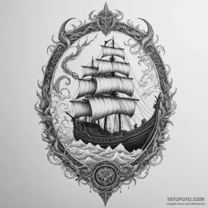 Viking longship with a dragon figurehead sail… — эскиз тату (№1749373405_0, 08.06.2025 09:03) — Tatufoto.com