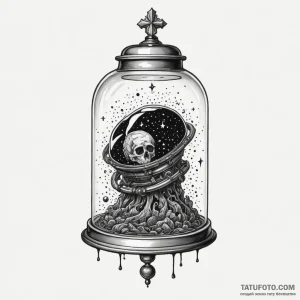 Bell jar containing a miniature, dying galaxy… — эскиз тату (№1749378946_1, 08.06.2025 10:35) — Tatufoto.com