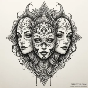 Mask split by starlight, tattoo line art, no… — эскиз тату (№1749395312_0, 08.06.2025 15:08) — Tatufoto.com