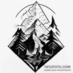 Fox in the mountains — полинезия, чёрно-белая — эскиз тату (№1749586170_1, 10.06.2025 20:09) — Tatufoto.com