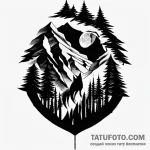 Fox in the mountains — блэкворк, чёрно-белая — эскиз тату (№1749586302_1, 10.06.2025 20:11) — Tatufoto.com
