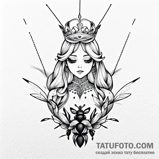 Queen bee with a delicate, filigree crown - эскиз тату (№1749592955_0, 10.06.2025 22:02) — Tatufoto.com