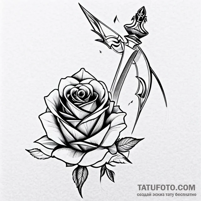 Dagger and rose - эскиз тату (№1749713938_0, 12.06.2025 07:38) — Tatufoto.com