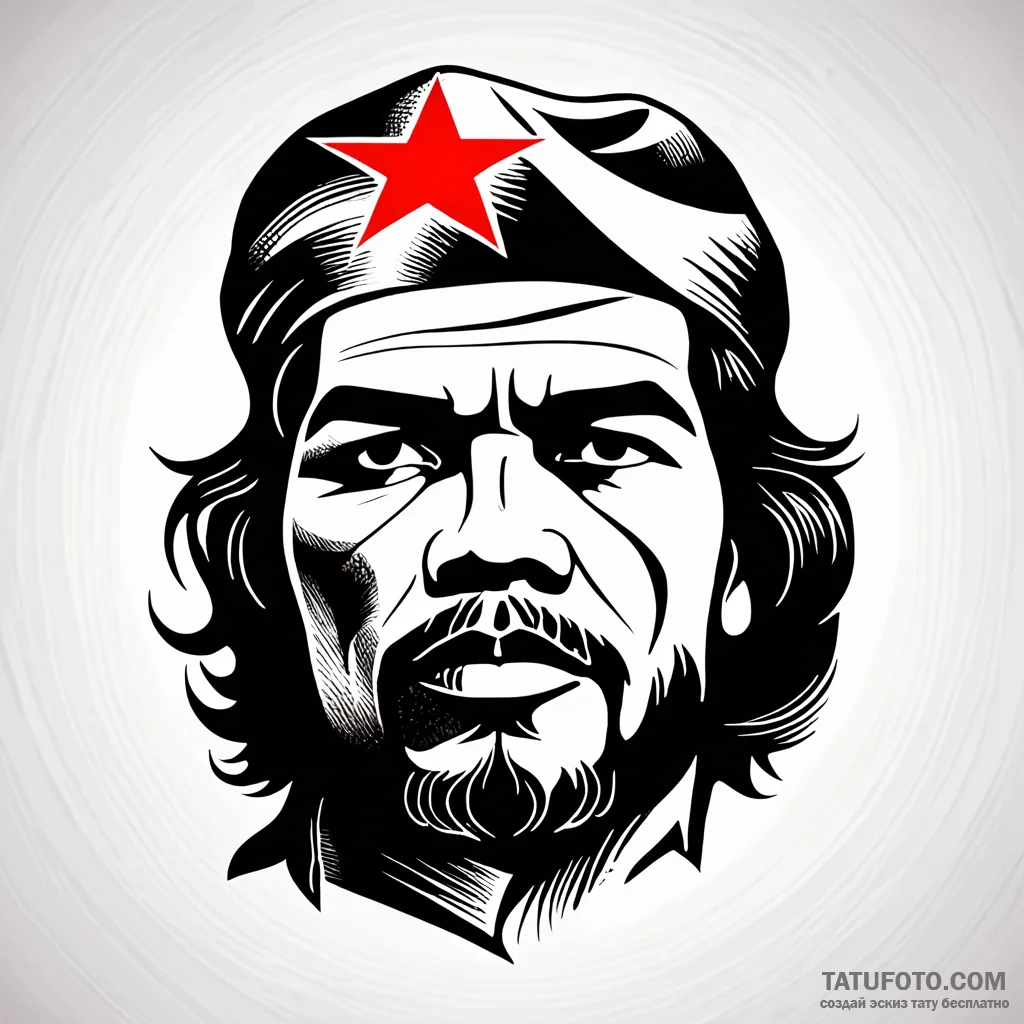 Che guevara — гравюра, красный + чёрный — эскиз тату (№1749768684_0, 12.06.2025 22:51) — Tatufoto.com