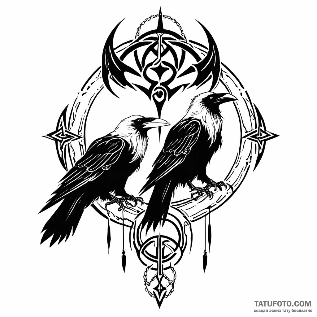 Huginn and muninn (odin’s ravens) — эскиз тату (№1749769467_0, 12.06.2025 23:04) — Tatufoto.com