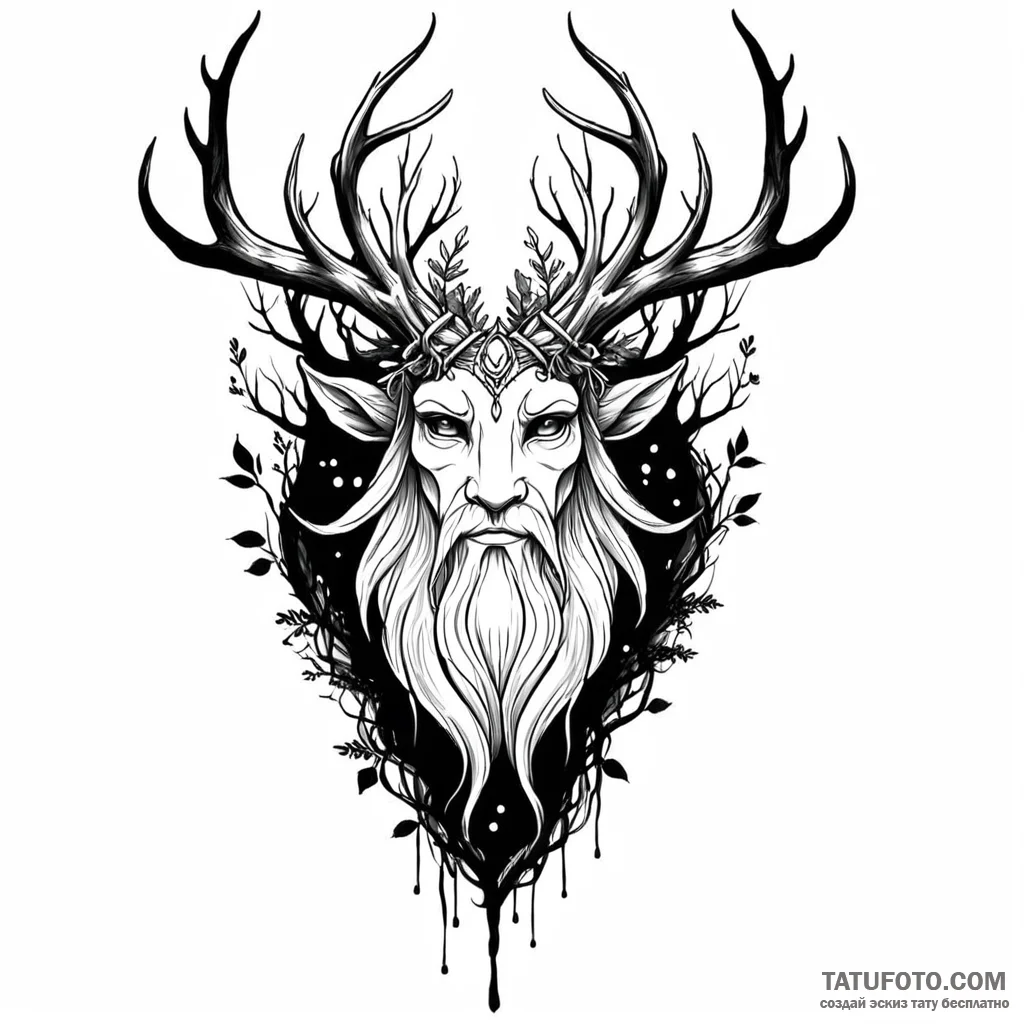 Leshy (forest spirit) — эскиз тату (№1749769935_0, 12.06.2025 23:12) — Tatufoto.com
