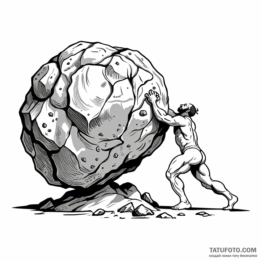 Sisyphus pushing the boulder — эскиз тату (№1749771692_0, 12.06.2025 23:41) — Tatufoto.com