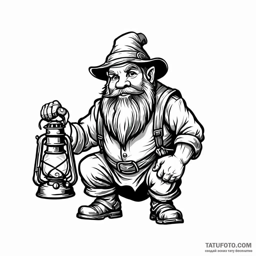 Dwarf miner with a lantern - эскиз тату (№1749772595_0, 12.06.2025 23:56) — Tatufoto.com