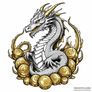 Dragon guarding a hoard of gold - эскиз тату (№1749772873_0, 13.06.2025 00:01) — Tatufoto.com