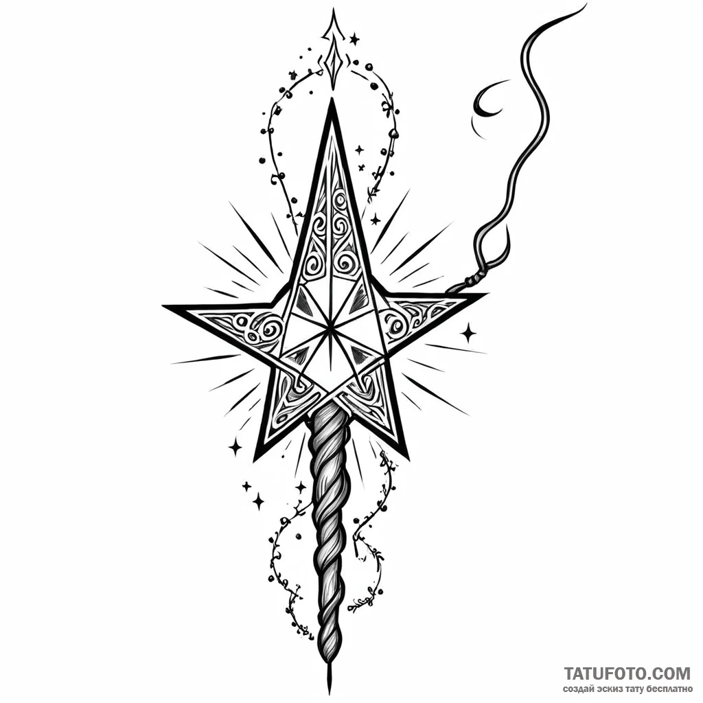 Magic wand casting a spell — эскиз тату (№1749773239_0, 13.06.2025 00:07) — Tatufoto.com