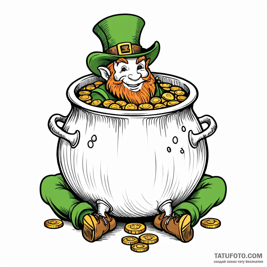 Leprechaun’s pot of gold — эскиз тату (№1749773384_0, 13.06.2025 00:09) — Tatufoto.com