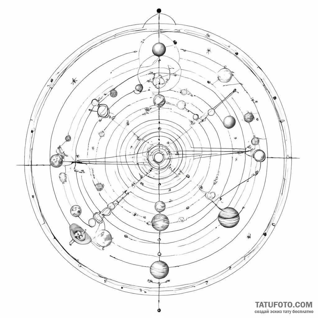 Solar system model (orrery) — эскиз тату (№1749774020_0, 13.06.2025 00:20) — Tatufoto.com