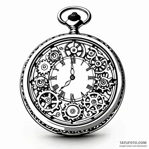 Pocket watch with exposed gears - эскиз тату (№1749774657_0, 13.06.2025 00:30) — Tatufoto.com