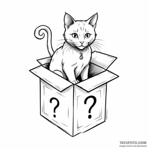 Schrodinger's cat (box with question mark) - эскиз тату (№1749776692_0, 13.06.2025 01:04) — Tatufoto.com