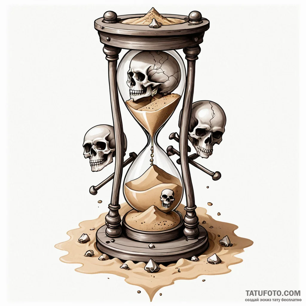 Hourglass with skulls instead of sand — эскиз тату (№1749777081_0, 13.06.2025 01:11) — Tatufoto.com