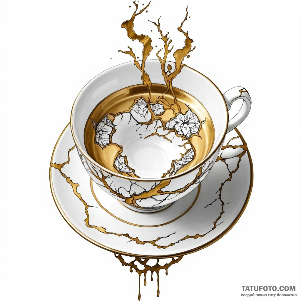 Broken teacup (kintsugi style) — эскиз тату (№1749777146_0, 13.06.2025 01:12) — Tatufoto.com
