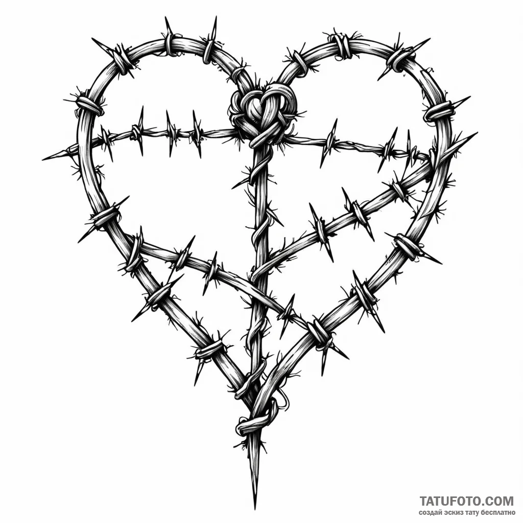 Barbed wire heart — эскиз тату (№1749777726_0, 13.06.2025 01:22) — Tatufoto.com