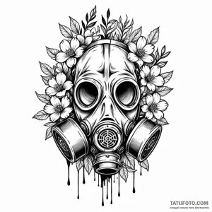 Gas mask with flowers growing from it - эскиз тату (№1749778495_0, 13.06.2025 01:34) — Tatufoto.com