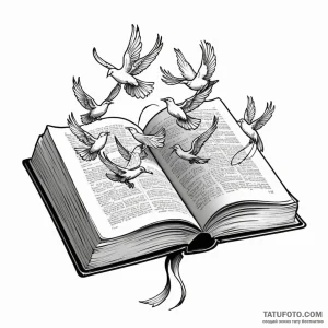 A book with pages turning into birds - эскиз тату (№1749778625_0, 13.06.2025 01:37) — Tatufoto.com