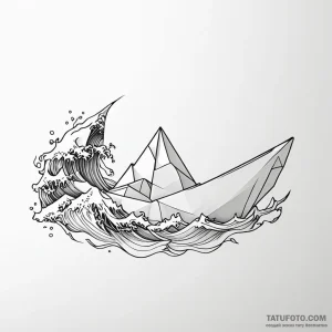 Origami boat on a wave - эскиз тату (№1749778754_0, 13.06.2025 01:39) — Tatufoto.com