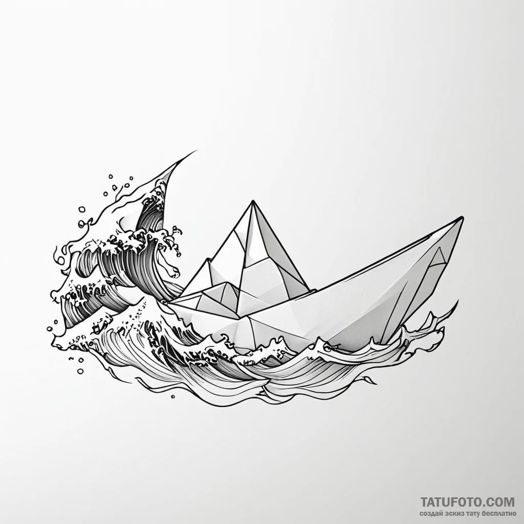 Origami boat on a wave — эскиз тату (№1749778754_0, 13.06.2025 01:39) — Tatufoto.com