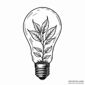 Lightbulb with a plant growing inside - эскиз тату (№1749778884_0, 13.06.2025 01:41) — Tatufoto.com