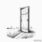 A door standing alone in a field — эскиз тату (№1749779136_0, 13.06.2025 01:45) — Tatufoto.com