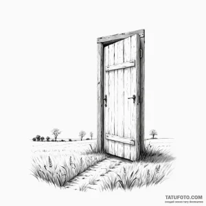 A door standing alone in a field - эскиз тату (№1749779136_0, 13.06.2025 01:45) — Tatufoto.com
